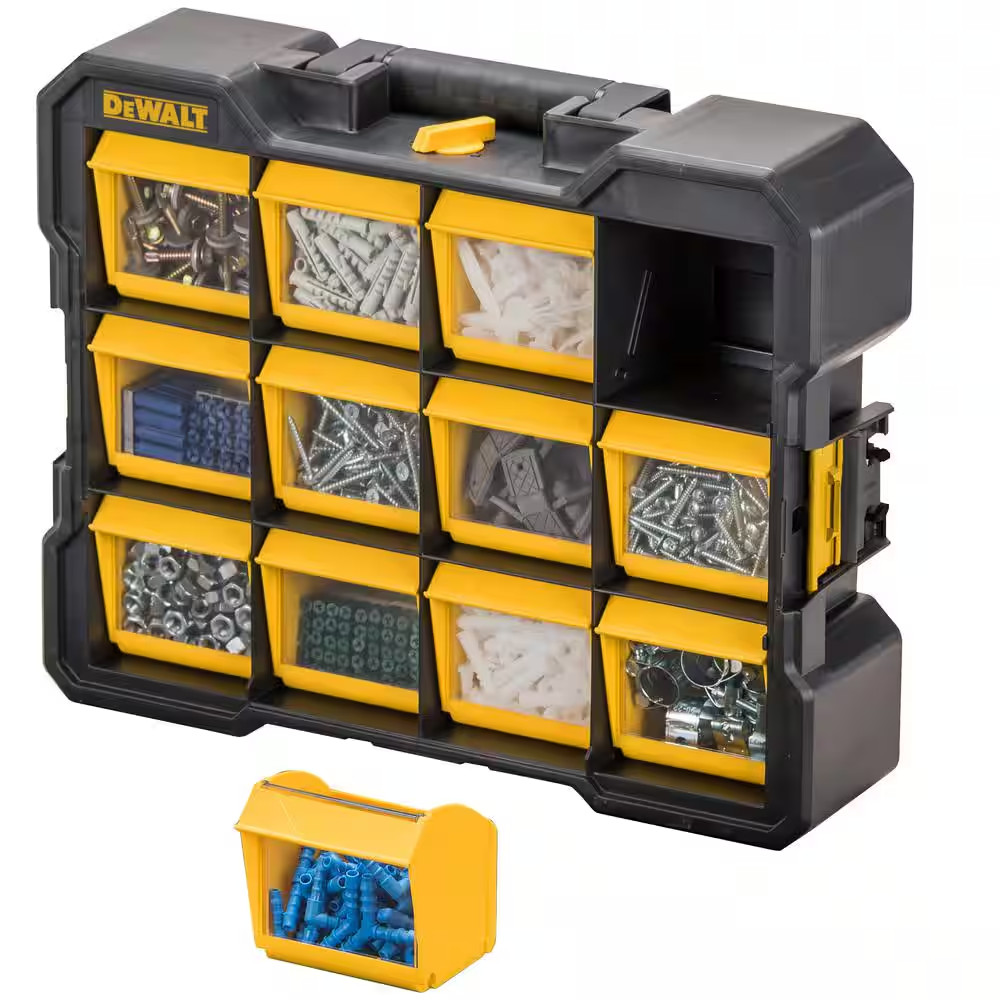 12 Compartment Small Parts Organizer Flip Bin (2 Pack)