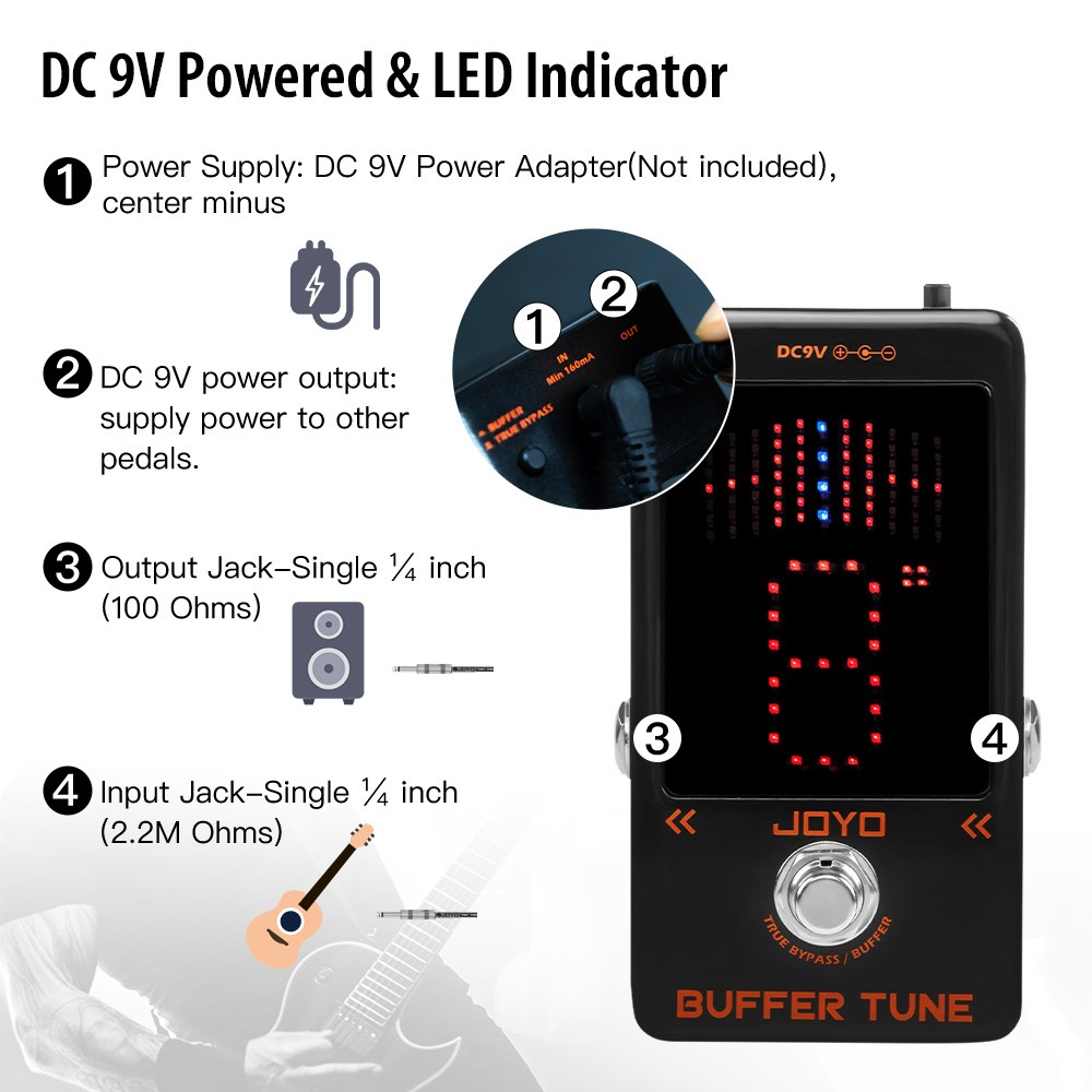 JOYO Buffer Tuner Pedal Built-in Buffer with Accurate Tuning and LED Screen
