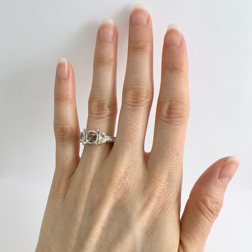 Half Moon Yellow White Pave Diamond Engagement Ring Setting Mounting Platinum