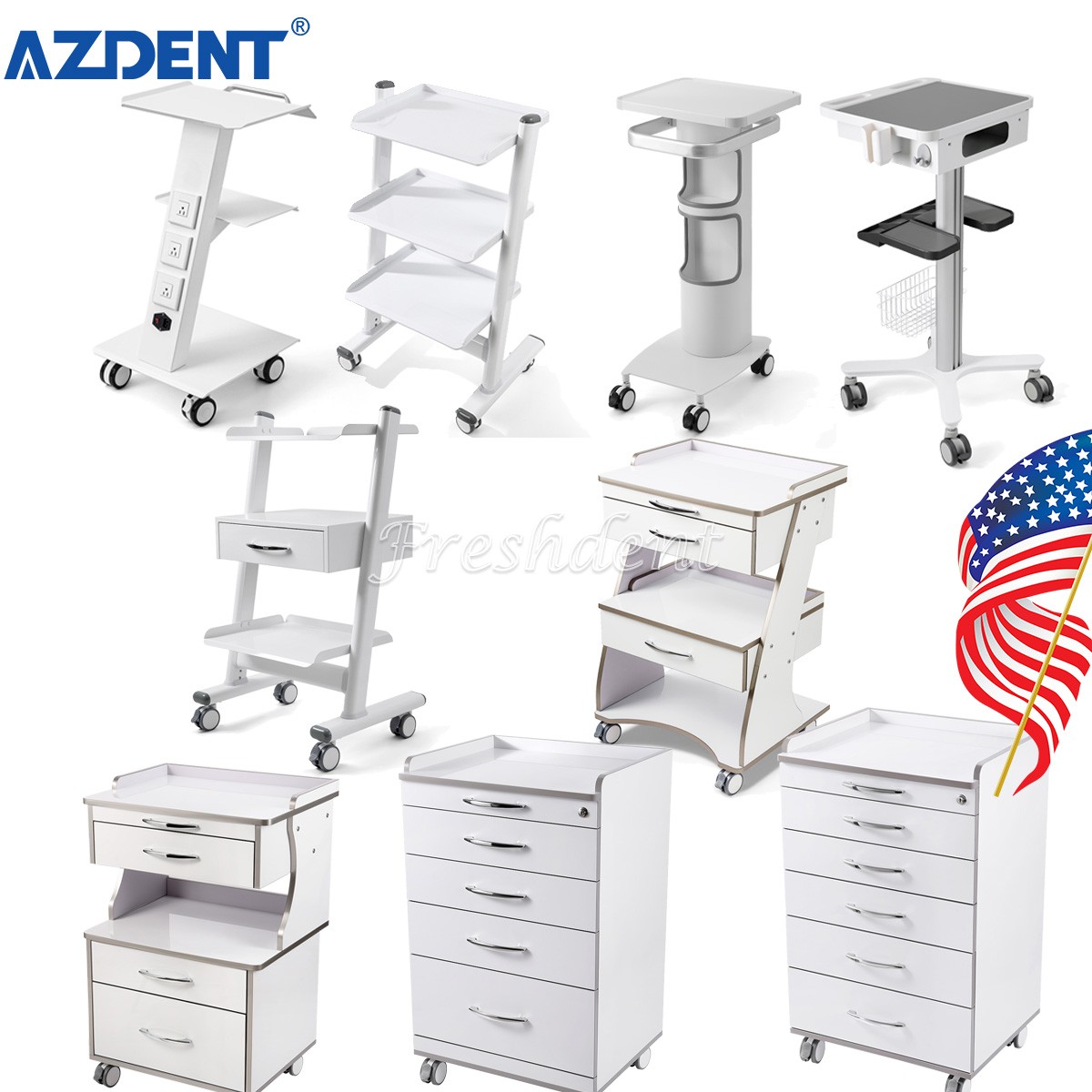AZDENT Dental Multi-Function Mobile Cart with 3/4/5 Drawers Medical Rolling Cart