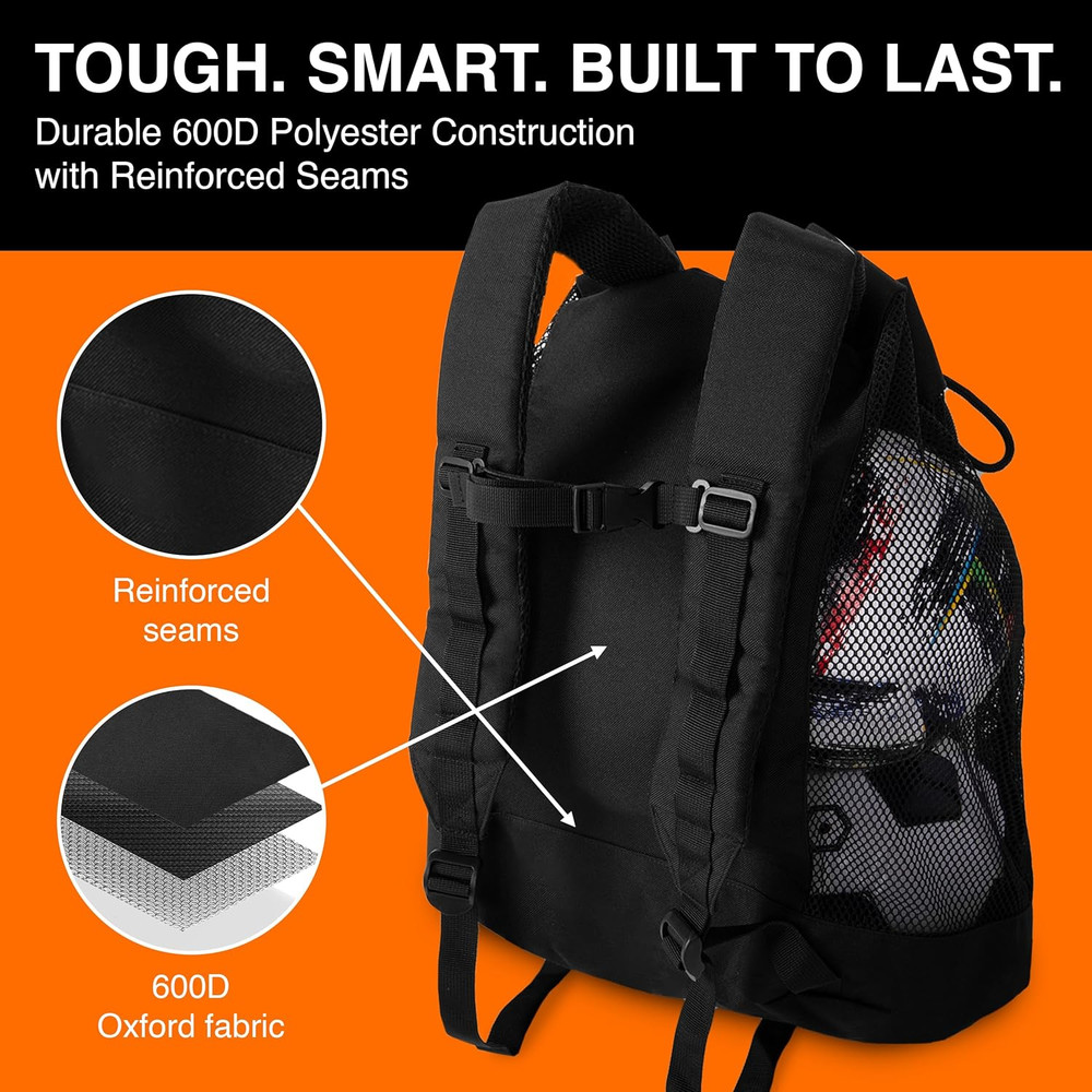Heavy Duty Small Mesh Equipment Ball Bag W/Adjustable Backpack Shoulder Strap De