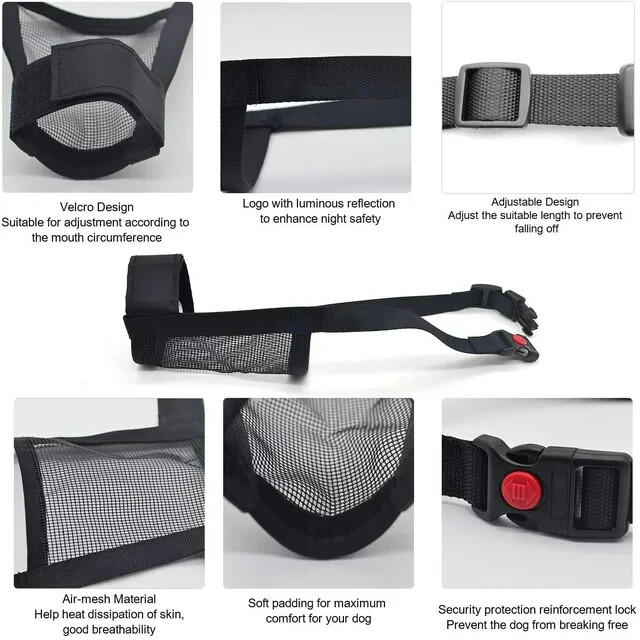 Pet Dog Breathable Nylon Muzzle Adjustable Anti-lick /Biting, Black L (German)