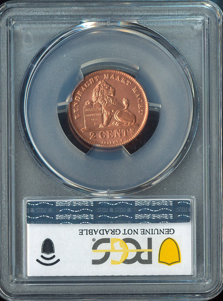 1910 Belgium 2 Centimes 2C PCGS UNC Details Red