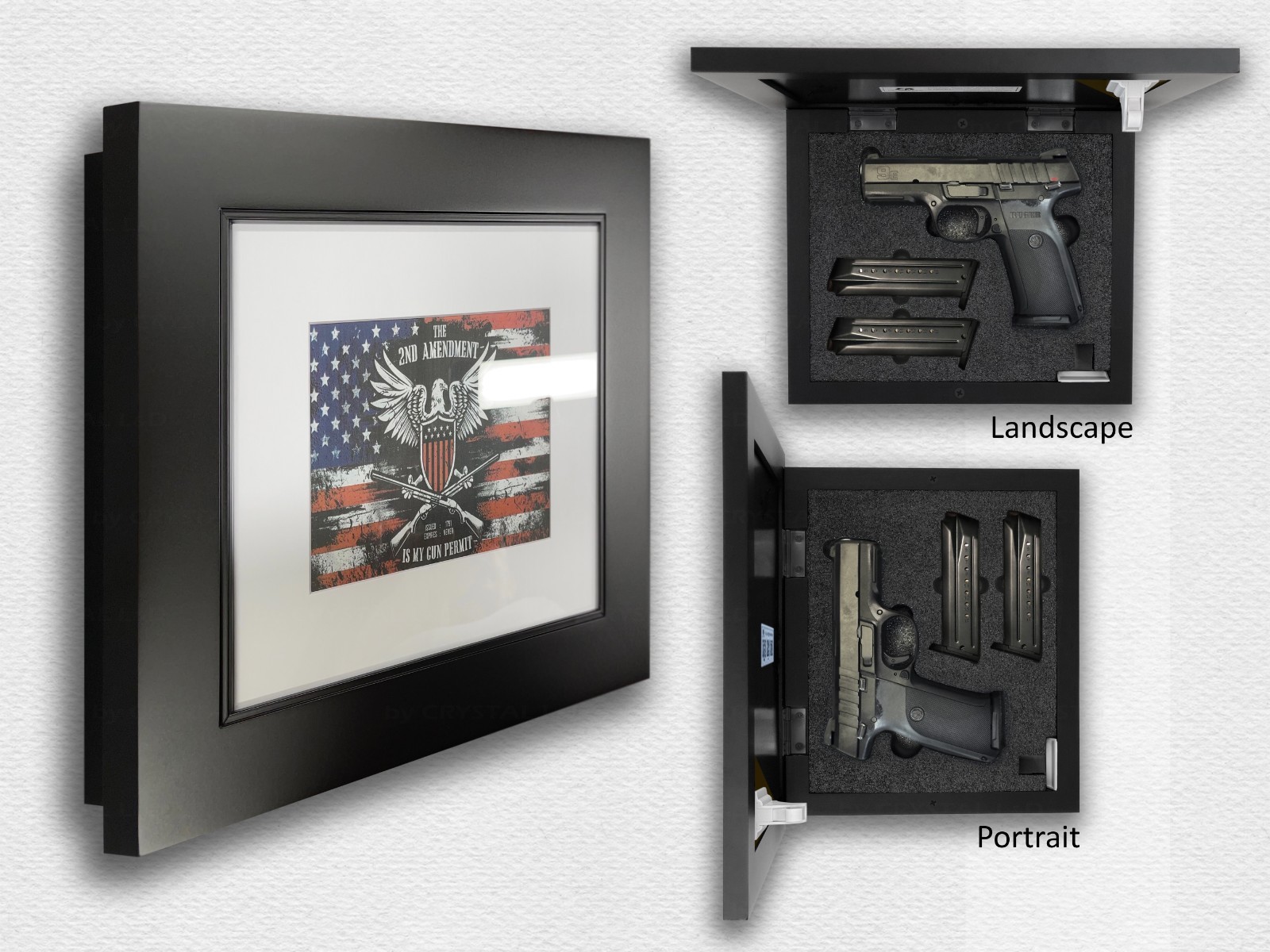Hidden Storage Photo Frame for Gun and Valuables 13 in. x 11 in. / *BLACK*
