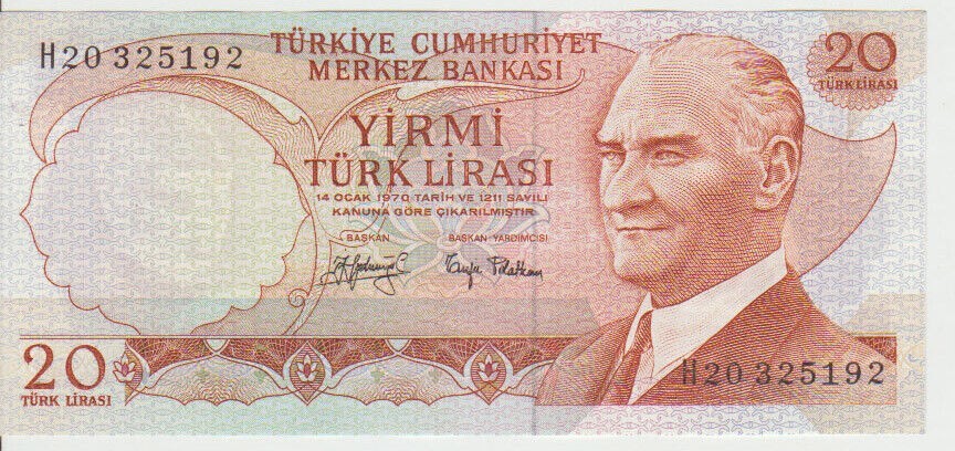 Turkey 20 Lira 1970 Pick 187 UNC