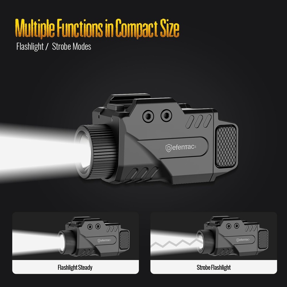 DEFENTAC 800lm Flashlight Weapon Light with Strobe Function LED for Gun Pistol