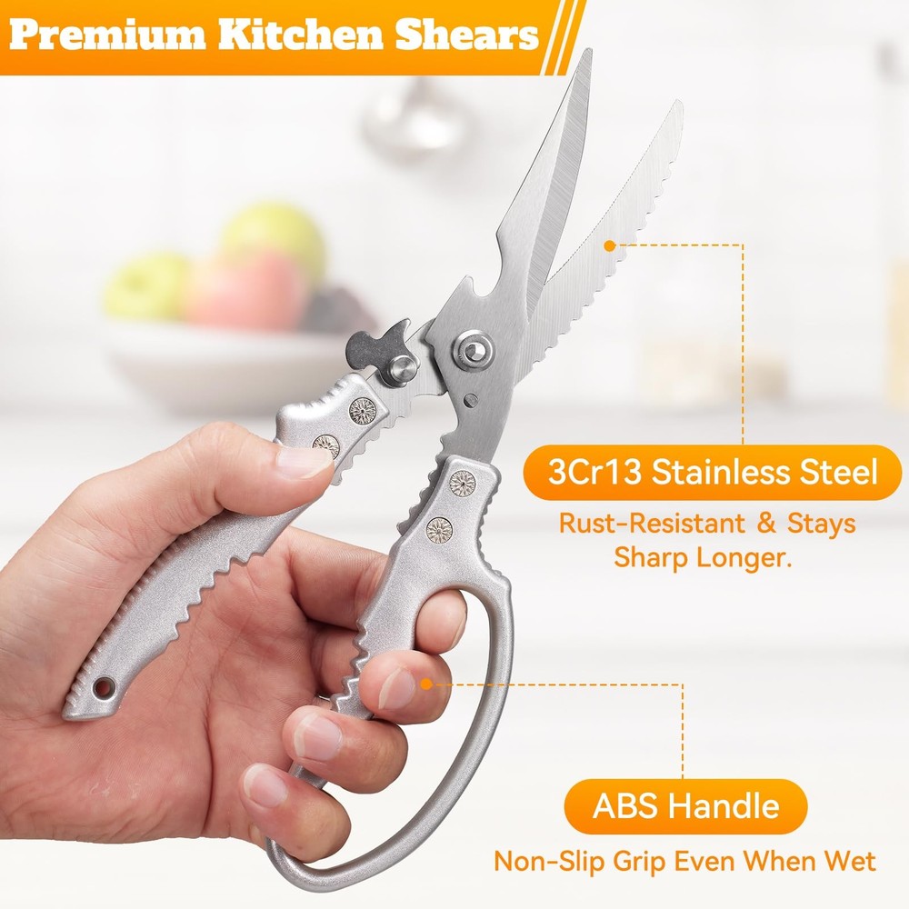 Heavy Duty Kitchen Scissors, Poultry Shears for Meat, Chicken, Bone, Silver