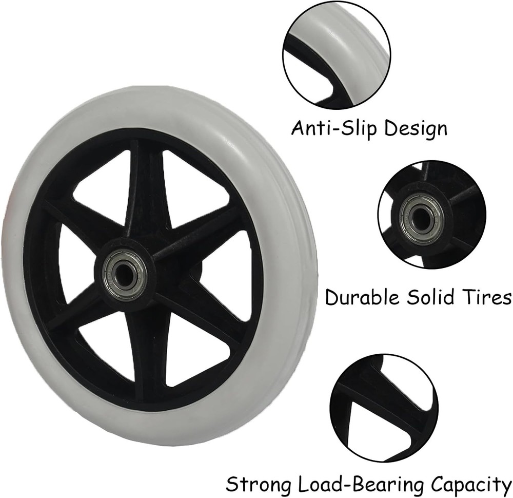 4 Pack Replacement Wheelchair Wheels, 6 Inch Solid Wheel Replacement for Whee...