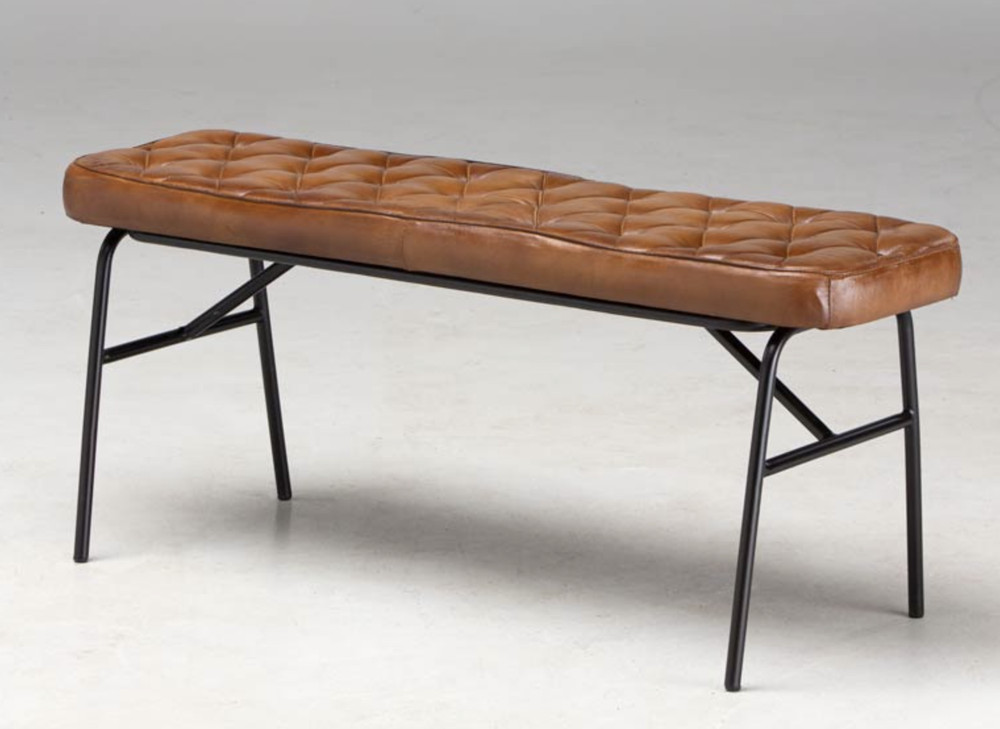 Denton leather bench-Antique finish, no back