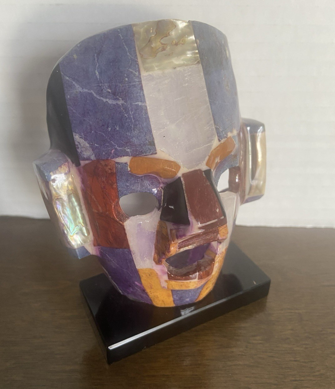 5" mosaic ceremonial burial death mask replica semi-precious stones Aztec Mayan