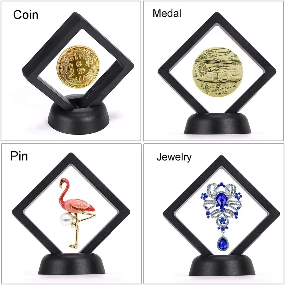 20PC 3D Floating Coin Display Case Box Frame Stand Holder For Jewelry Specimens