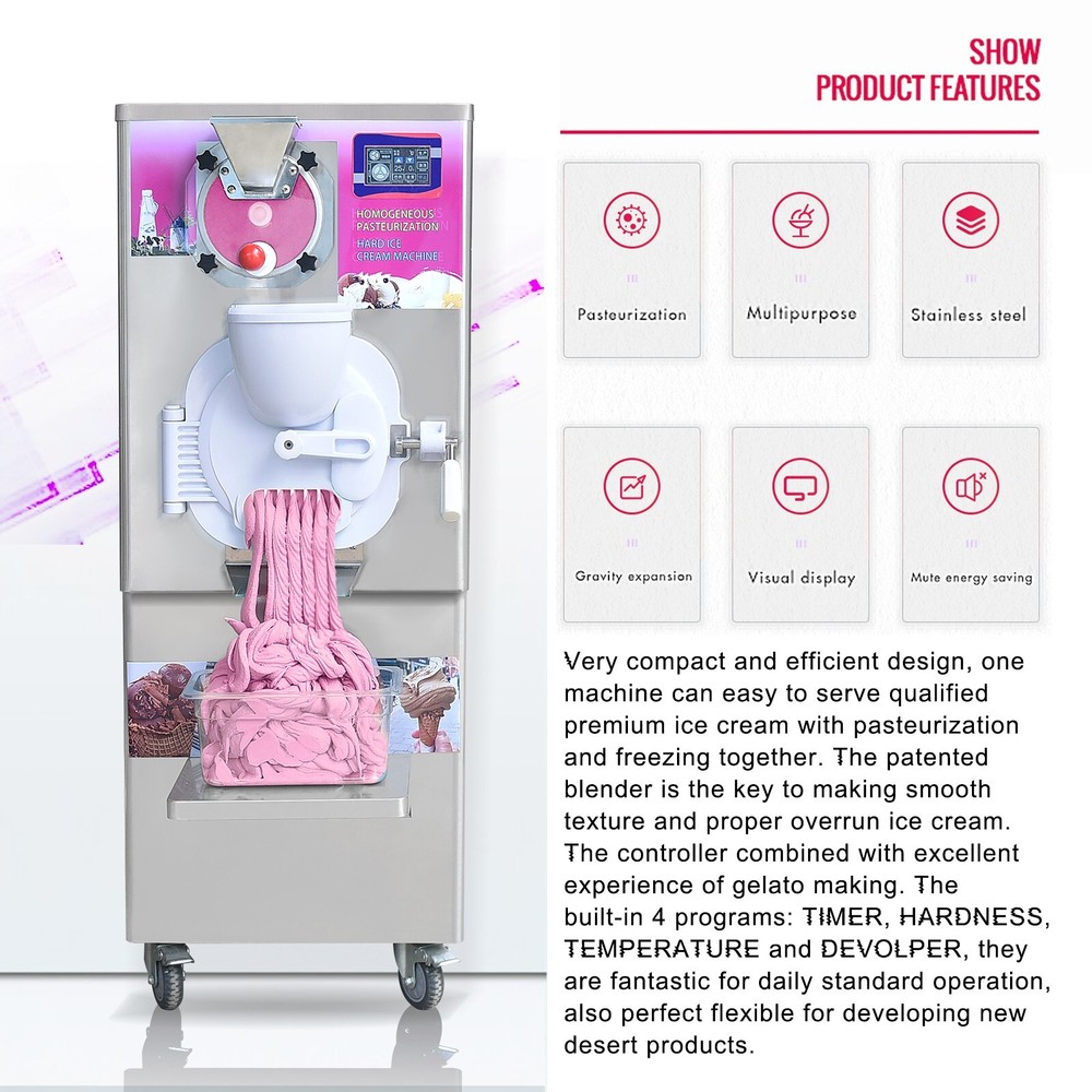 Kolice Commercial Gelato Hard Ice Cream Machine with Pasteurizer Function