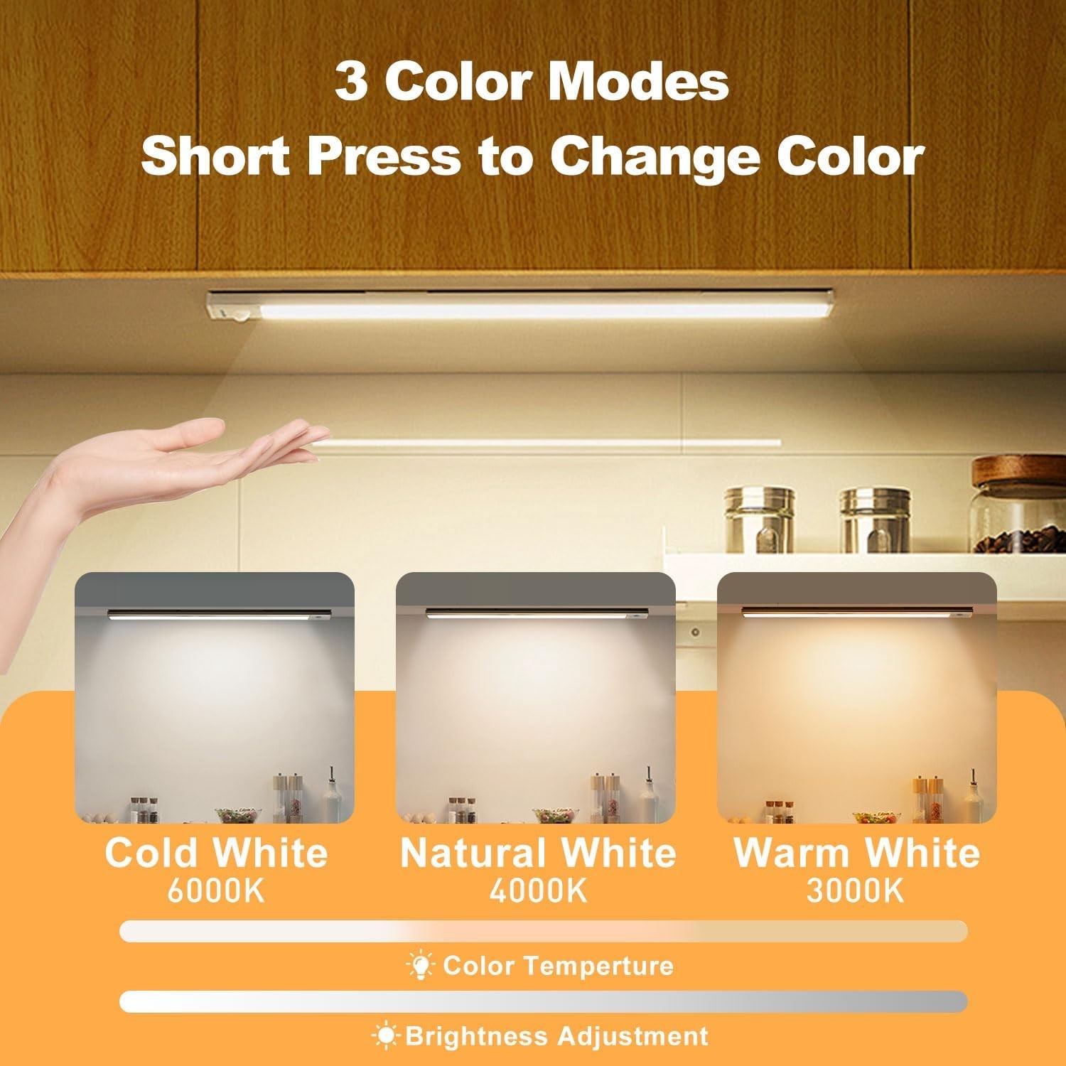 2 Pack 12in Under Cabinet Light Closet Bar 84LED Dimmable 3 Color Motion Sensor