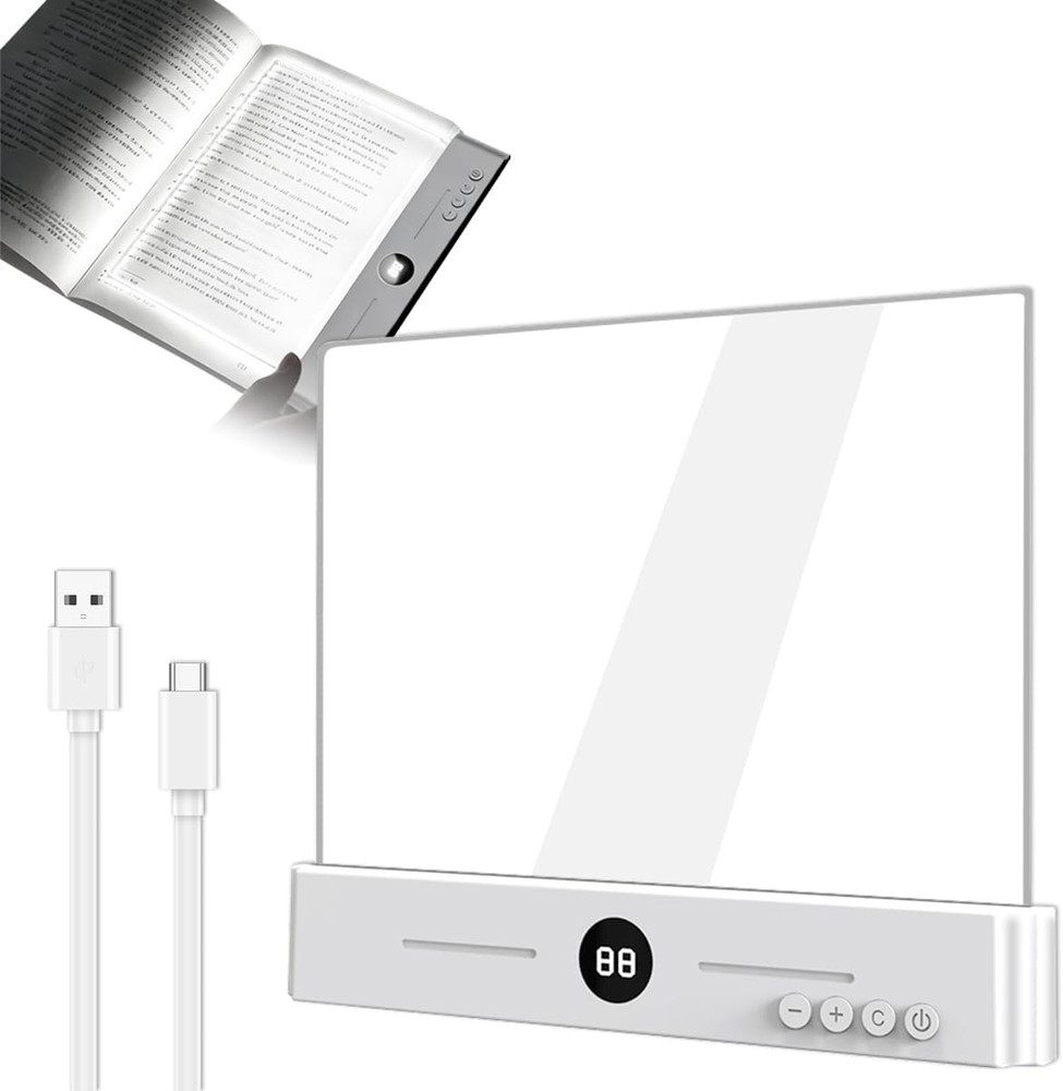 Flat Book Light With 3 Colors Timer Dimmable Full Page Reading Lamp