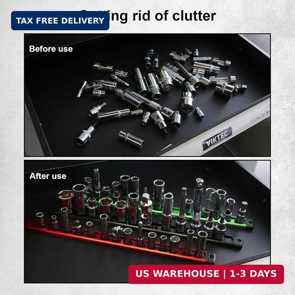Magnetic Socket Holder Organizer Set:3/8-Inch Drive Socket Trays Socket, 360° Sw