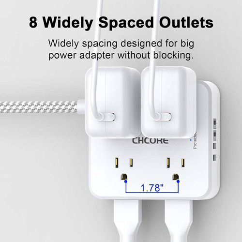 Surge Protector Power Strip - CHCORE 5Ft Braided 5Ft-Braided Cord, White