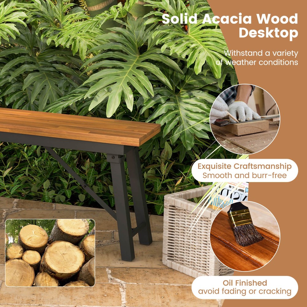 Folding Picnic Bench Set 55" Long Rectangular Wooden Dining Camping BBQ Benches