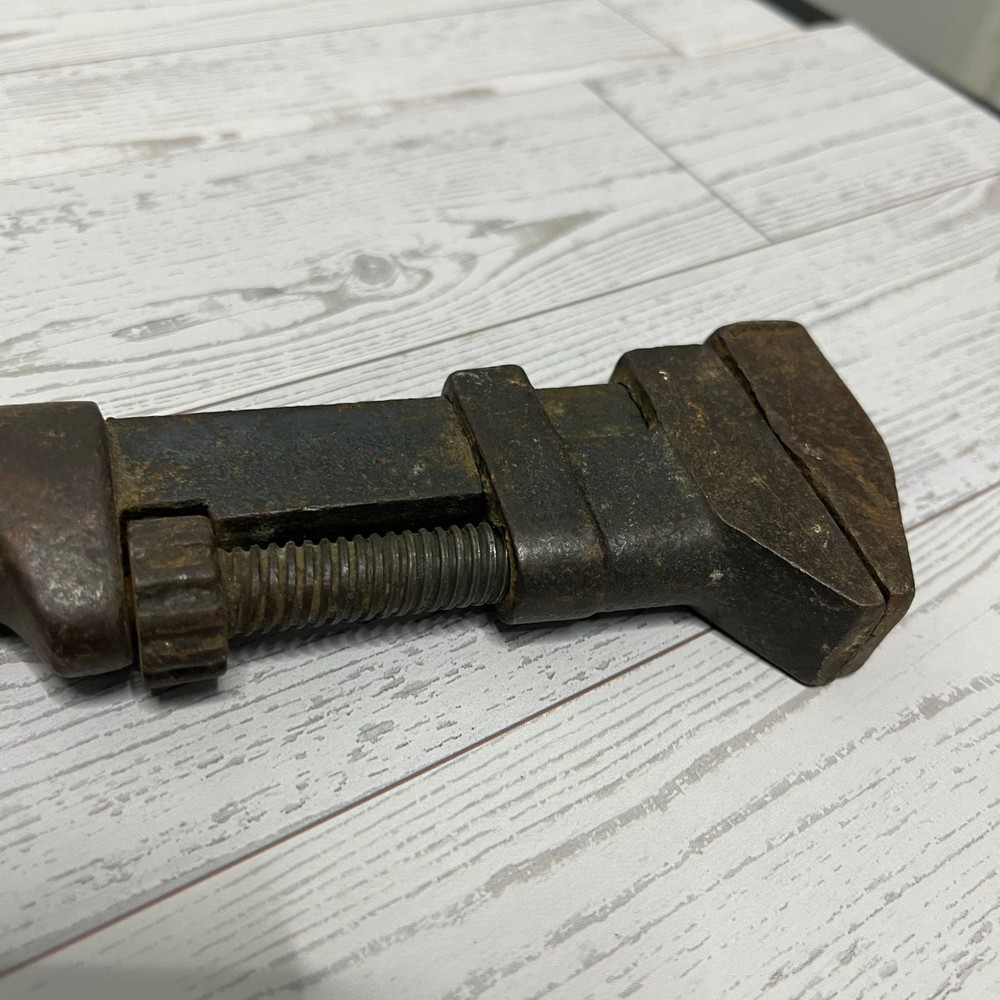 Vintage Adjustable Monkey Wrench Wooden Handle Rustic Tool