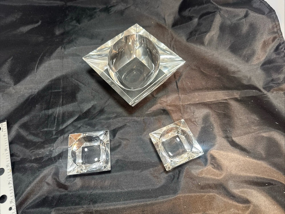 3- SQUARE CLEAR ASHTRAYS MCM 1 LARGE 2 SMALL