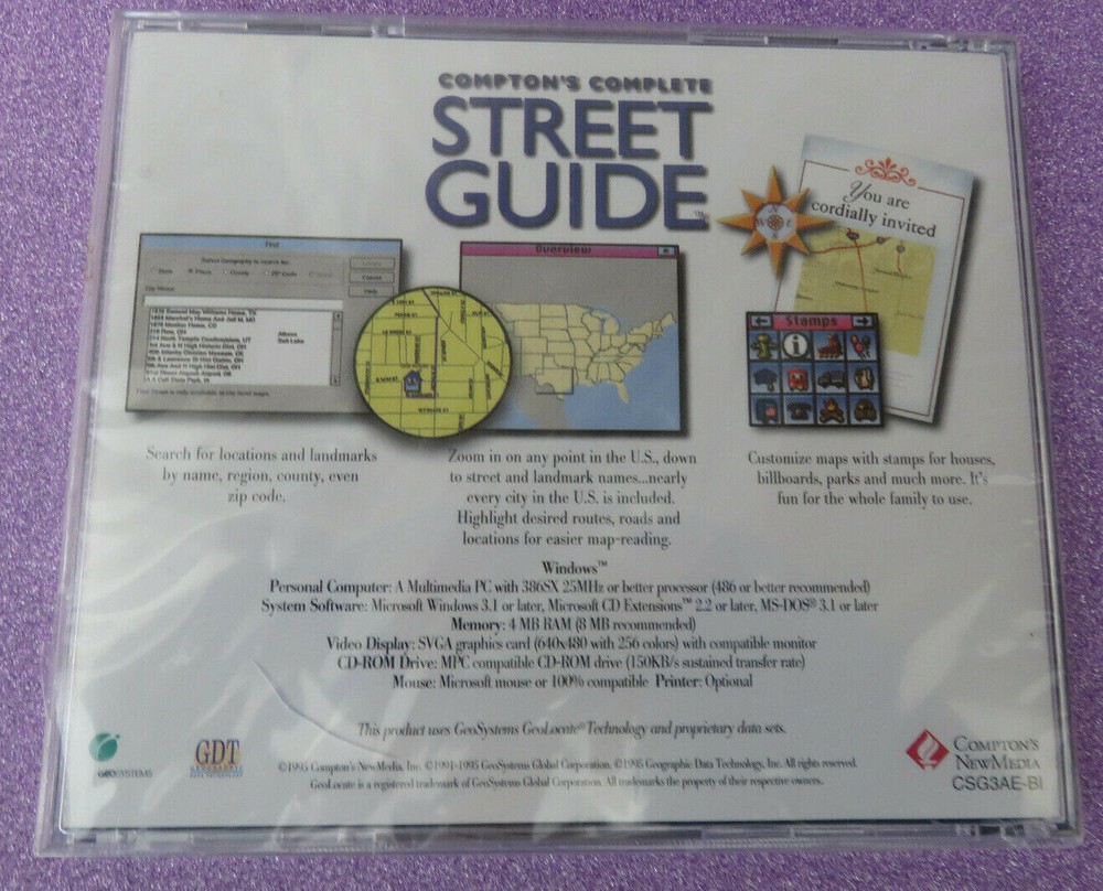 COMPTON'S COMPLETE STREET GUIDE FOR WINDOWS CD 1995 NIB SEALED