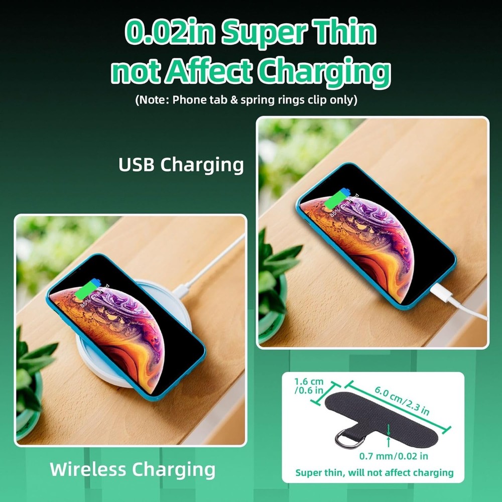 SEVENKA 6 Pack Phone Tether Tab for iPhone, 6 Spring O Ring Clasps, Black
