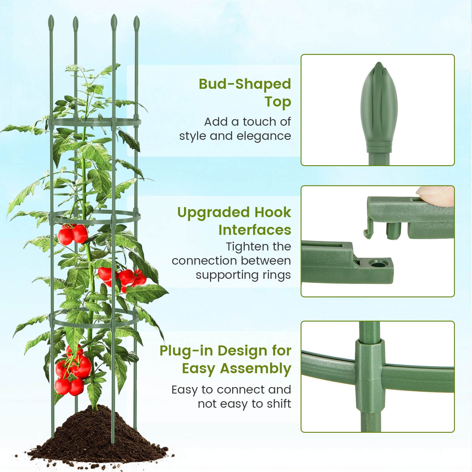 2-Pack Garden Trellis 56" Plant Support & Tomato Cages w/ Adjustable Height