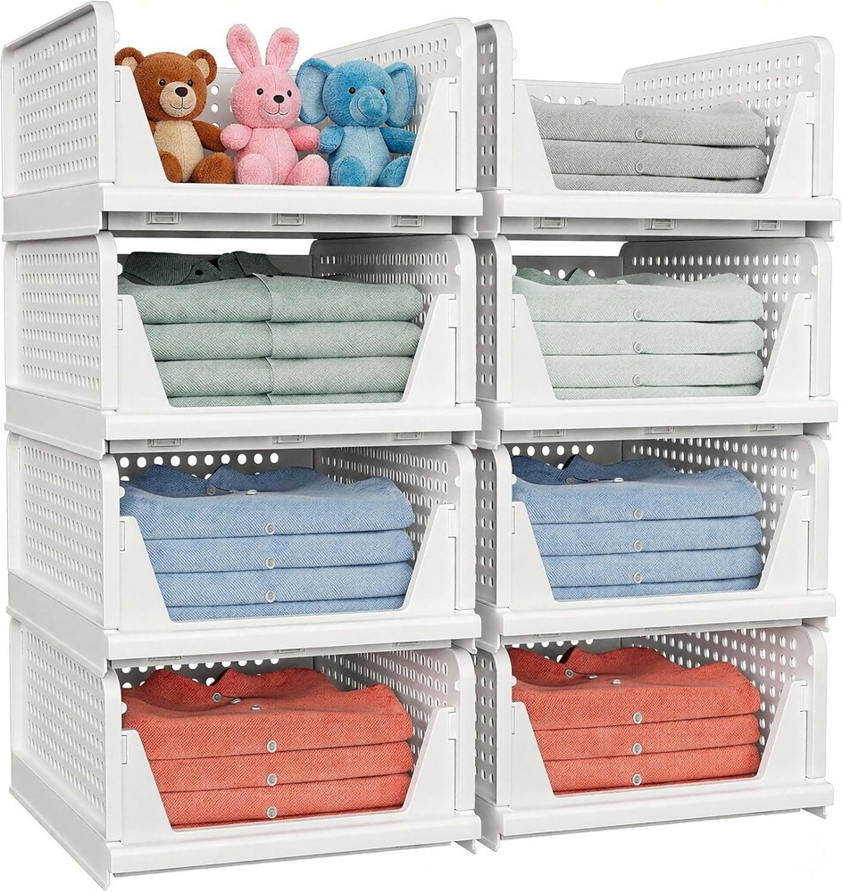 4 Pack Stackable Closet Storage Basket - Stackable Storage Bins, Multifunctional