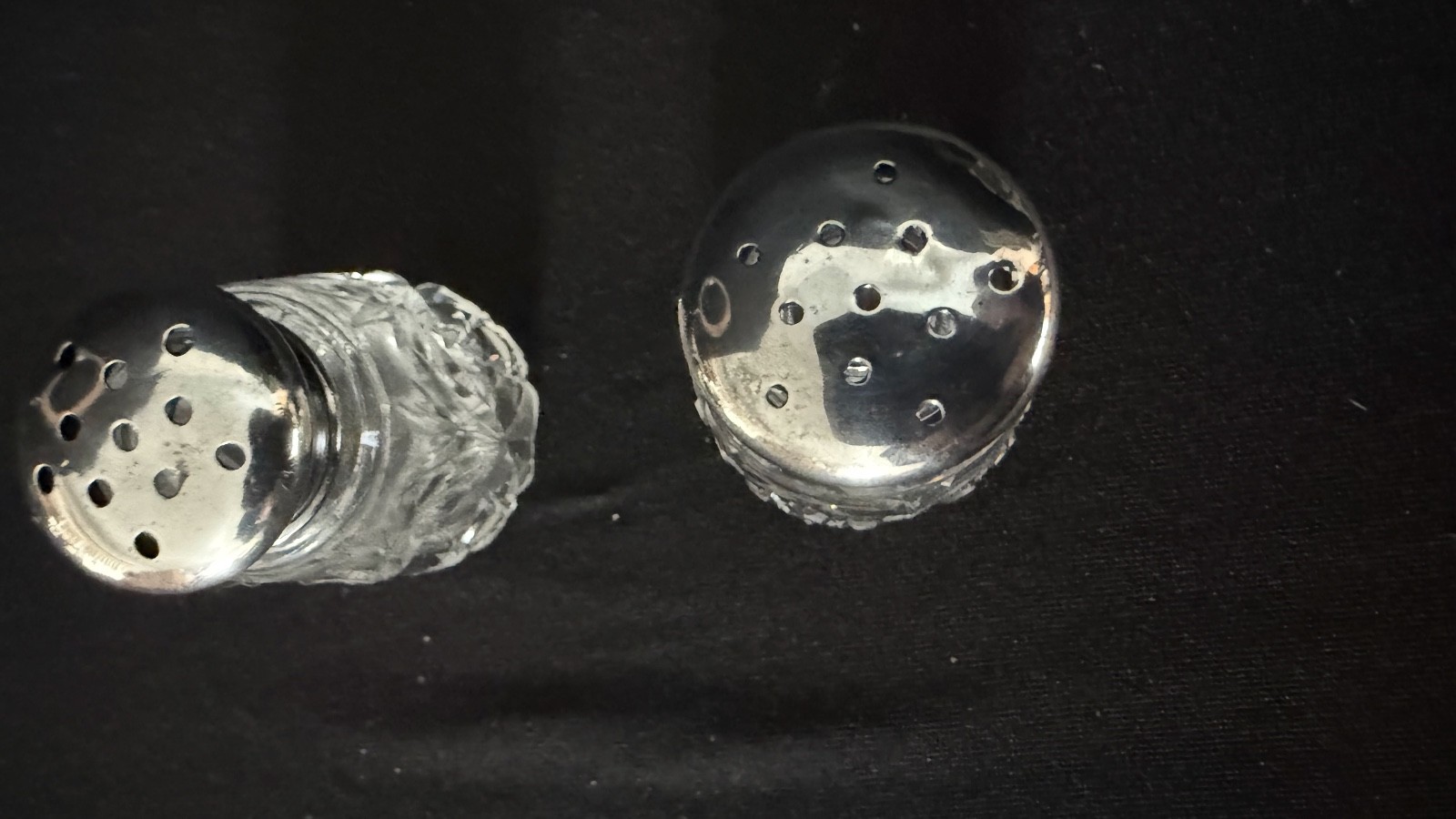 Antique American Brillant Cut Crystal Salt & Pepper Shakers Sterling Lids