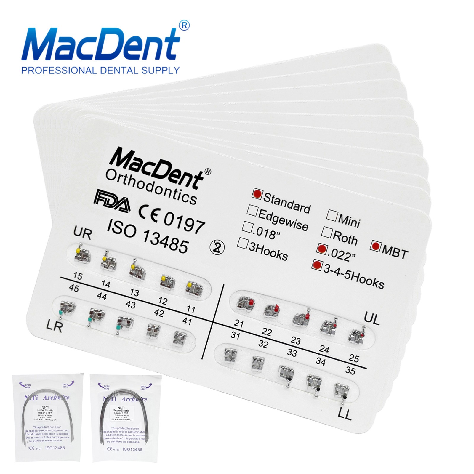 MacDent Dental Orthodontic Bracket Braces Mini Roth/MBT 022 Hooks 345/Arch Wires
