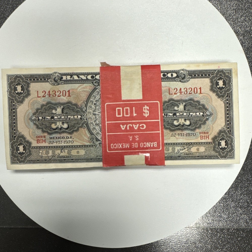 1970 Mexico 1peso 108 Uncirculated Sequence Bank Notes Consecutive Serial.