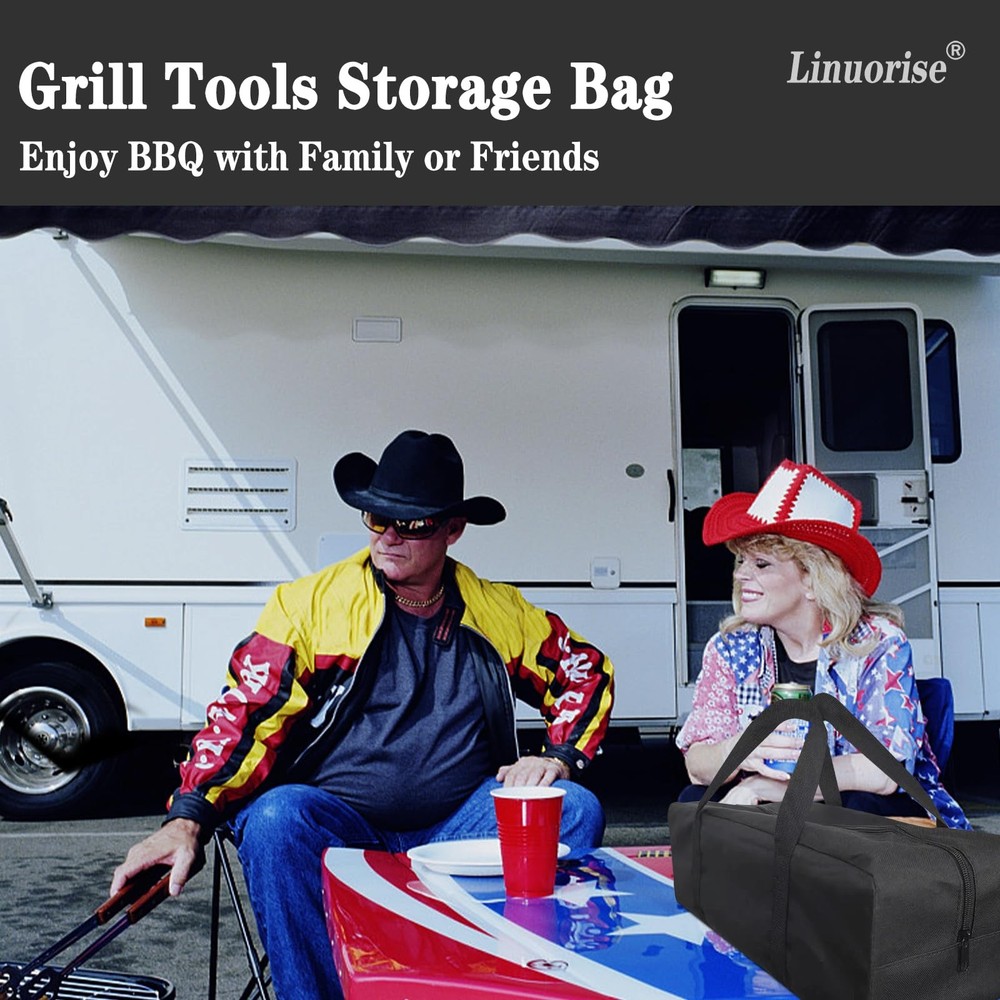 BBQ Tools Storage Bag, Grill Accessory Storage, Grilling Large, Black