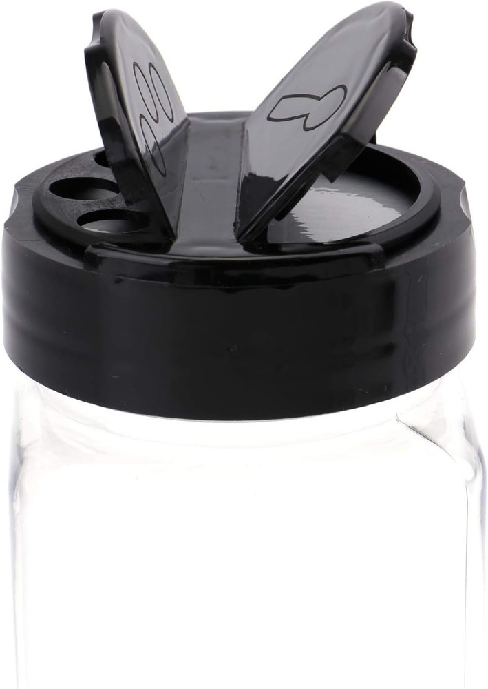 16 Pack 9 oz Plastic Spice Jars with Black Cap, Plastic Spice Bottles Empty S...