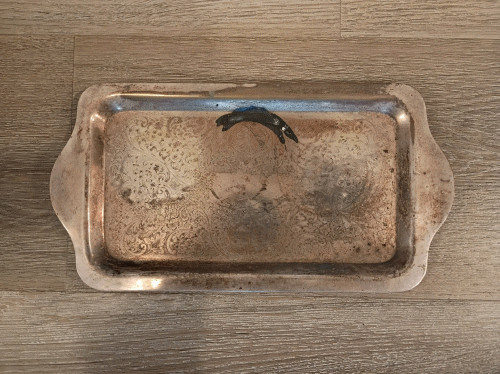 FB Rogers Silver Co 1082 Silver On Copper Ornate Serving Tray w/ Handles