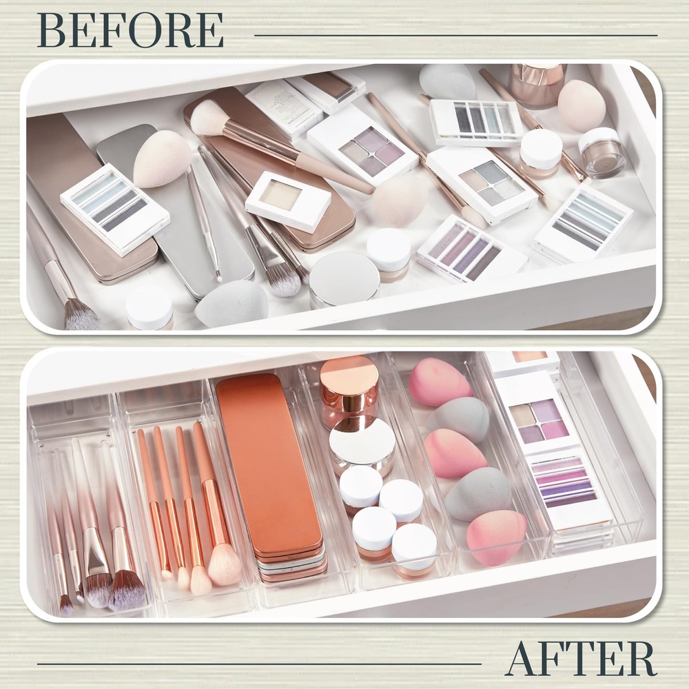 SimpleSort 6-Piece Stackable Clear Drawer Organizer Set | 9" x 3" x 2" Rectan...