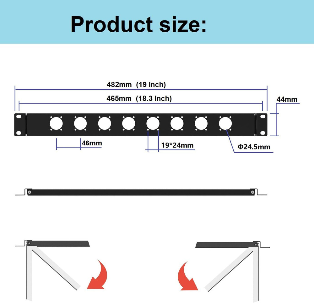 1U Hinged Rack Panel for 19" Rack - 8D XLR HDMI Audio Mount