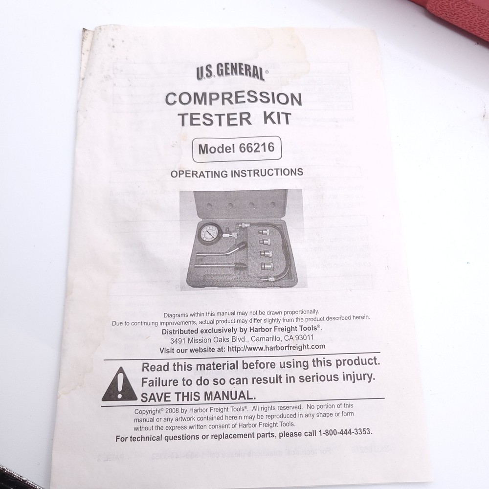 U.S. General Compression Tester Kit 66216 Complete Set