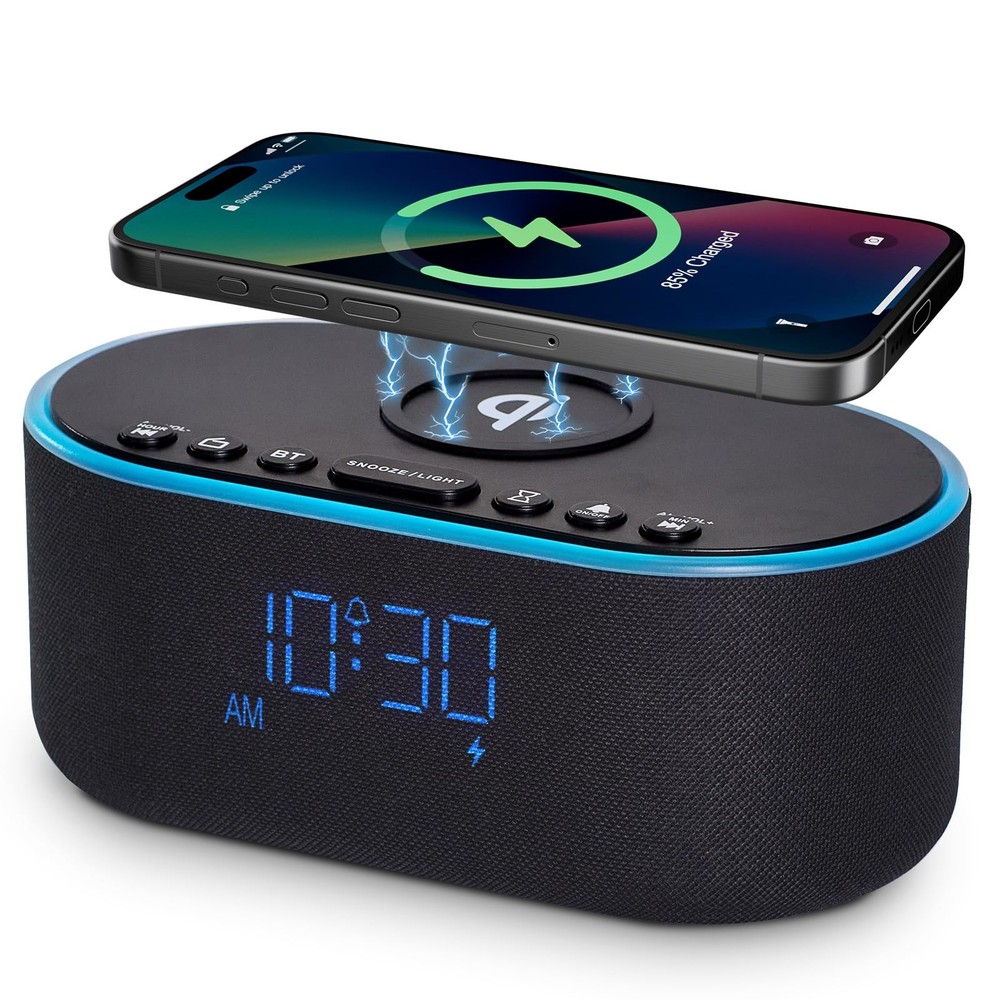 Digital Alarm Clock, 10W Charging Pad, Bluetooth Audio, Digital Display, Black