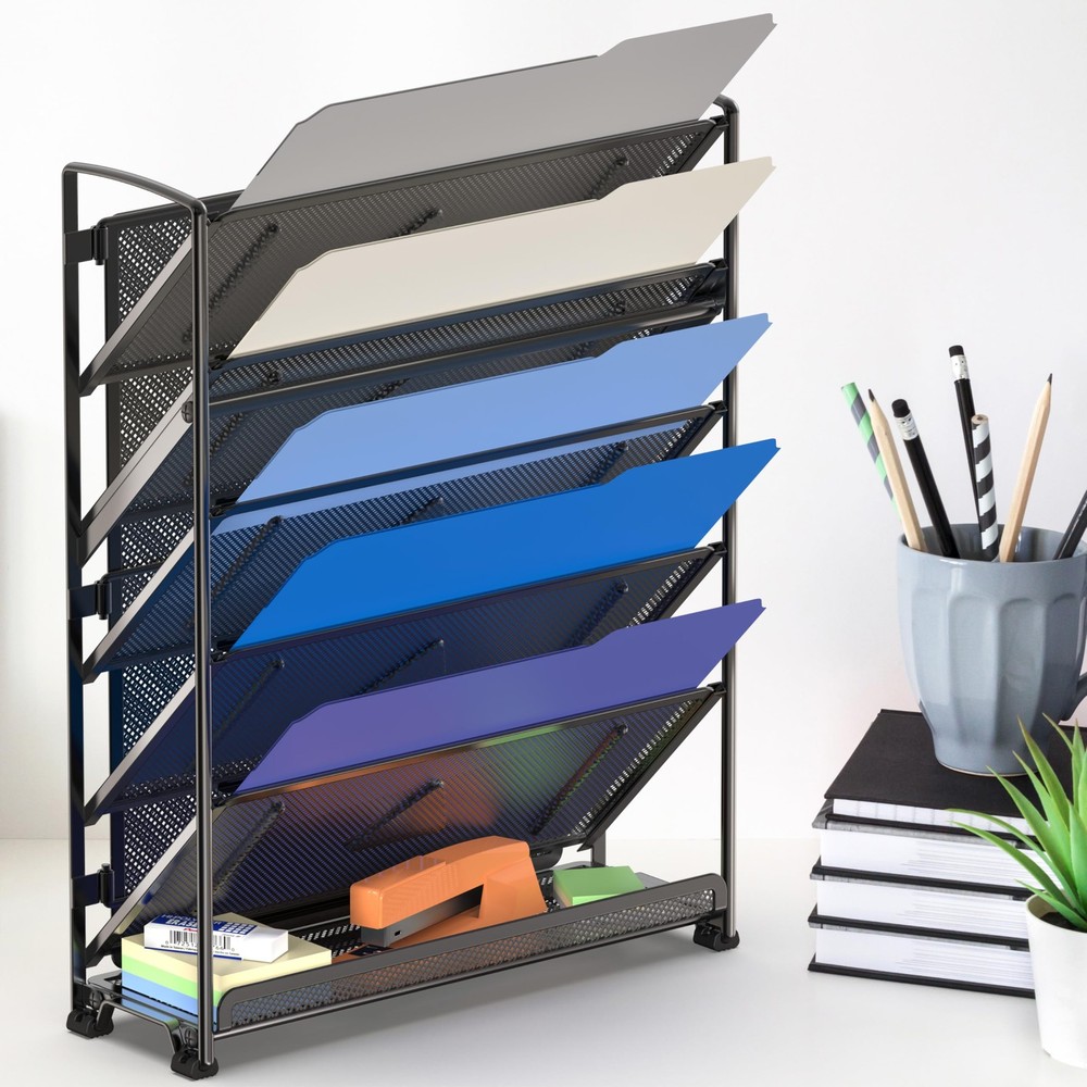 6-Tier Wall Mount Document Letter Tray Organizer, Black