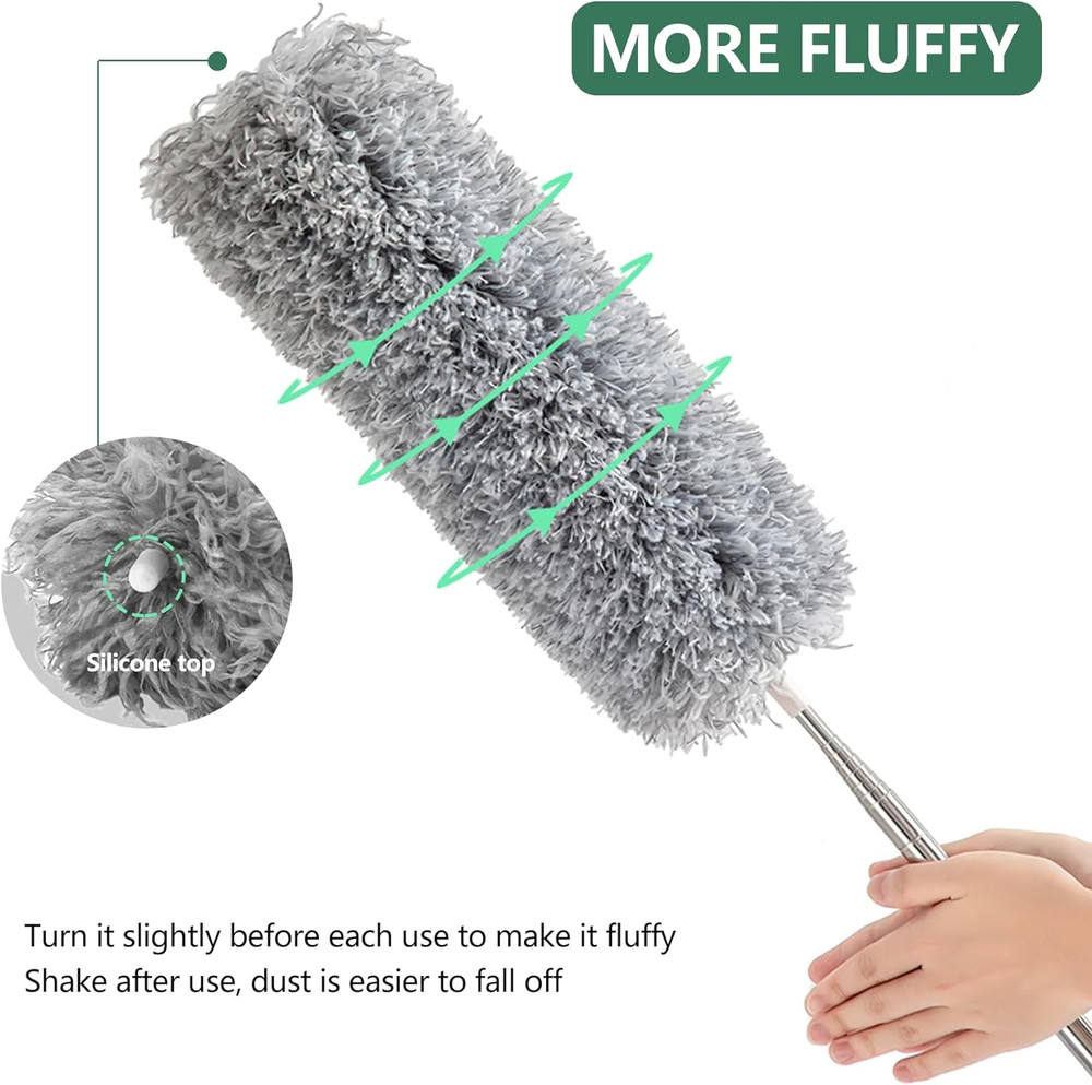 Extra-Long Dusters Extension Pole for Cleaning, Bendable Microfiber Head 100"