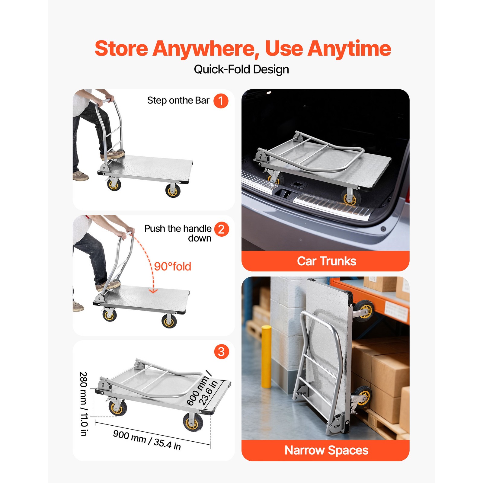 Uimoso Foldable Platform Cart 2000lbs Capacity Heavy Duty Hand Truck with Wheels