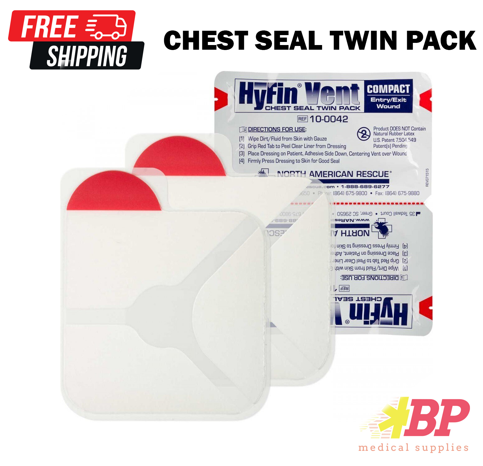 Hyfin Vent 10-0042 Chest Seal Twin Pack for Wounds - Pocket Size