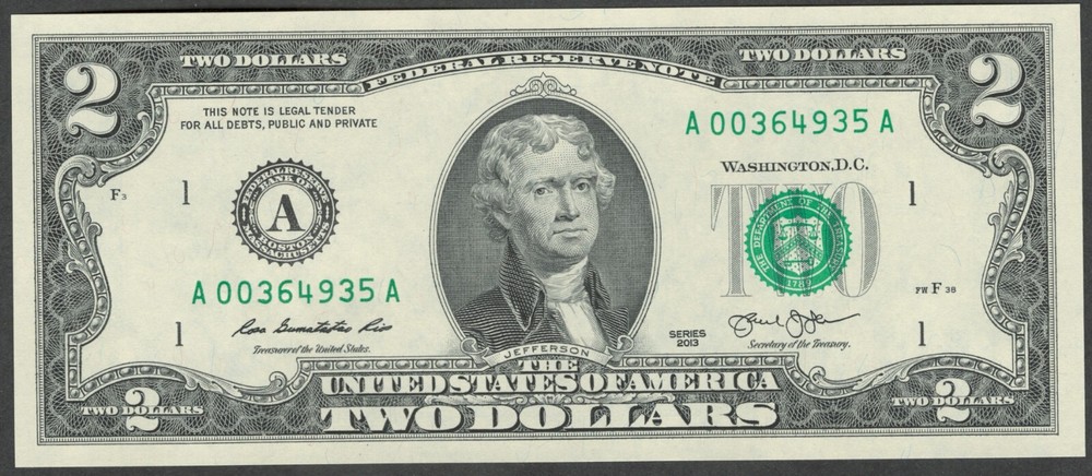 US. 2013. $2.00. Boston A 00364935 A. Uncirculated.