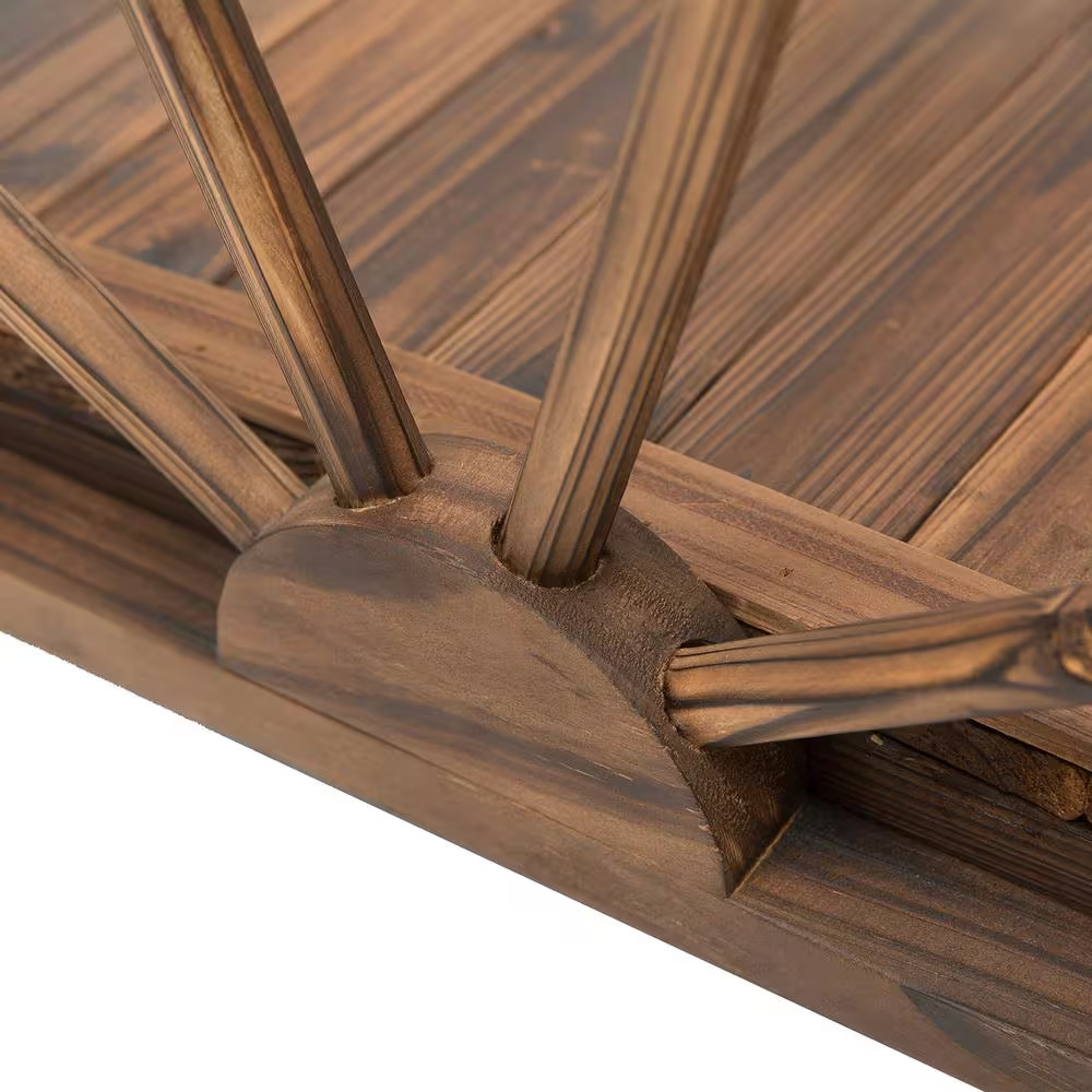 3.3ft Wooden Garden Bridge Arc Stained Finish Walkway with Half Wheeled Railings