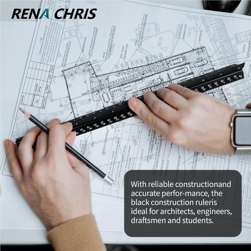 2PCS Aluminum Architectural Scale - 12" Triangular Ruler, Black