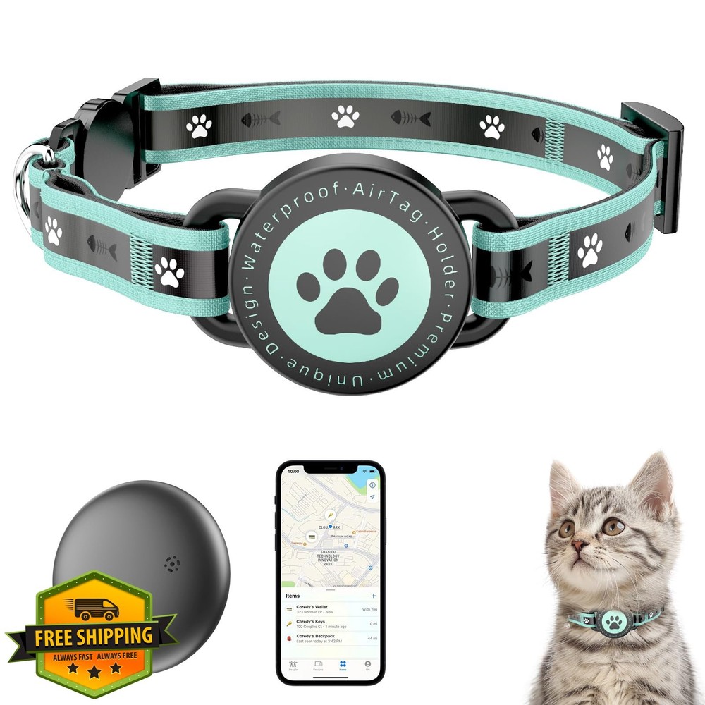 GPS Cat Tracker Collar Mini Bluetooth No Monthly Fee Blue