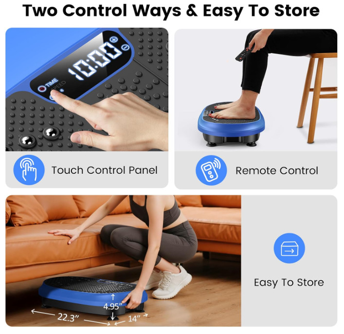 Vibration Plate Exercise Machine – Full Body Shaker w/ Bluetooth, Blue