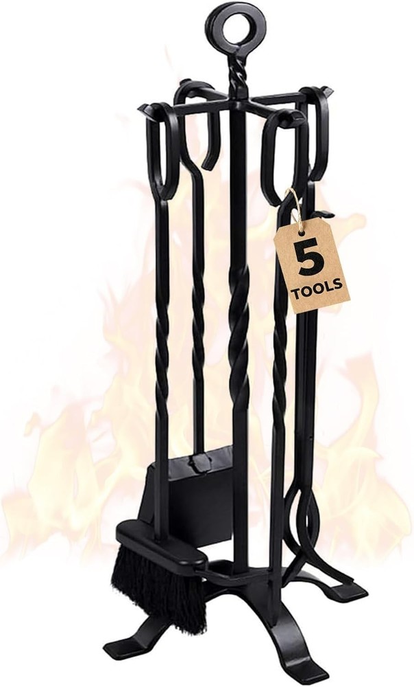 Durable 5-Piece Fireplace Accessory Kit - Wrought Iron Tools for Every Fire Pit