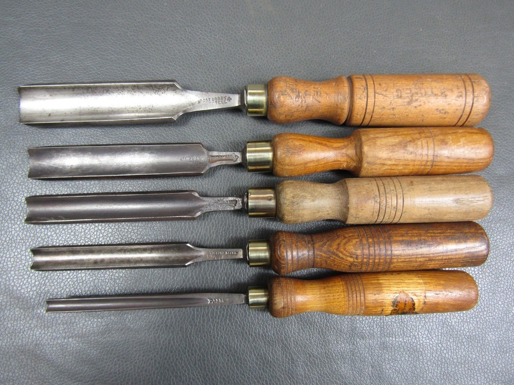 Graduated set of out cannel gouges vintage old tools by Marples Sorby Etc