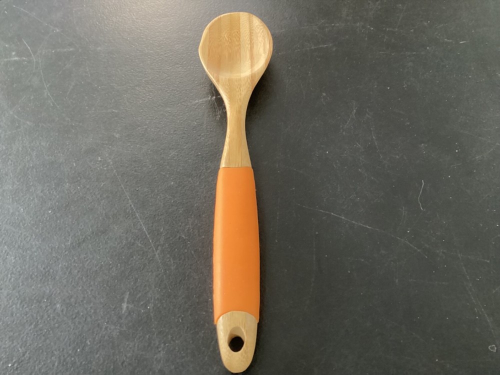 Wooden Spoon with orange rubber handle