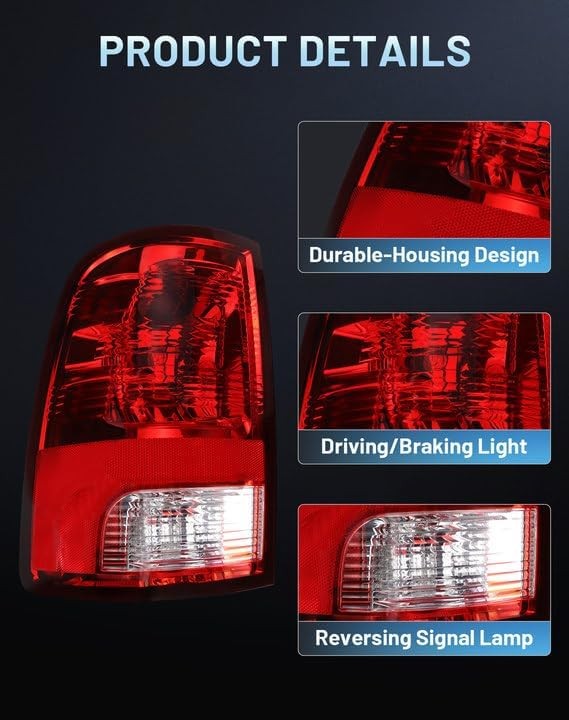 Tail Light Assembly Left Driver Side Compatible with Dodge Ram Red Left Side